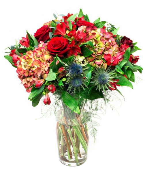 Special Occasion Flowers Delivered - Hydrangea, Red Rose, Thistle, Red Alstroemeria - Flowers for Him