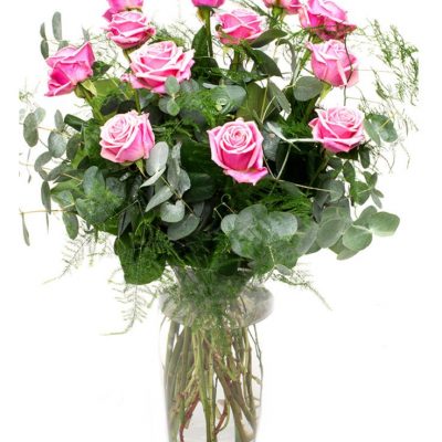 Roses & Foliage - Long Stemmed - Pink