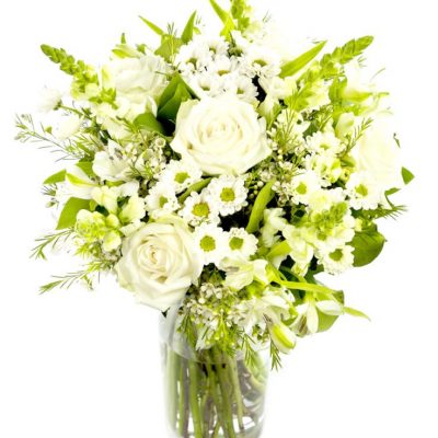 white roses with alstroemeria delivered