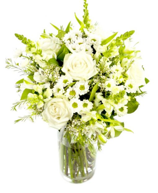 white roses with alstroemeria delivered