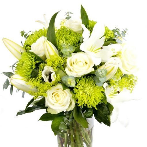 Roses & Lilies Bouquet - Lime Green & Cream