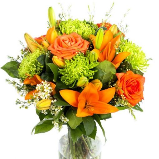 Roses & Lilies Bouquet - Greens & Oranges