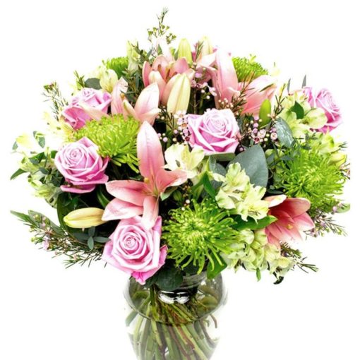 Roses & Lilies Bouquet - Pinks & Lime Greens