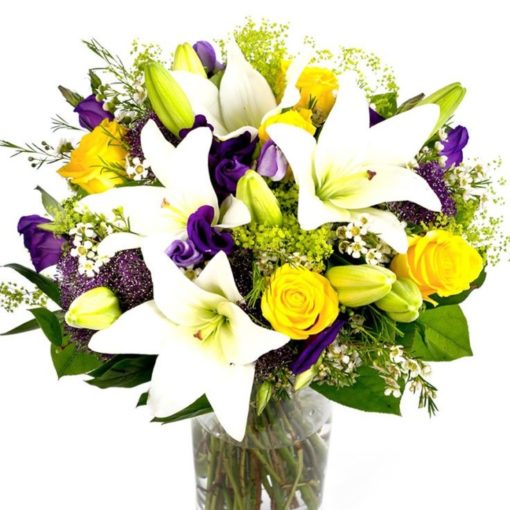 Roses & Lilies Bouquet - Purple, Cream & Yellow