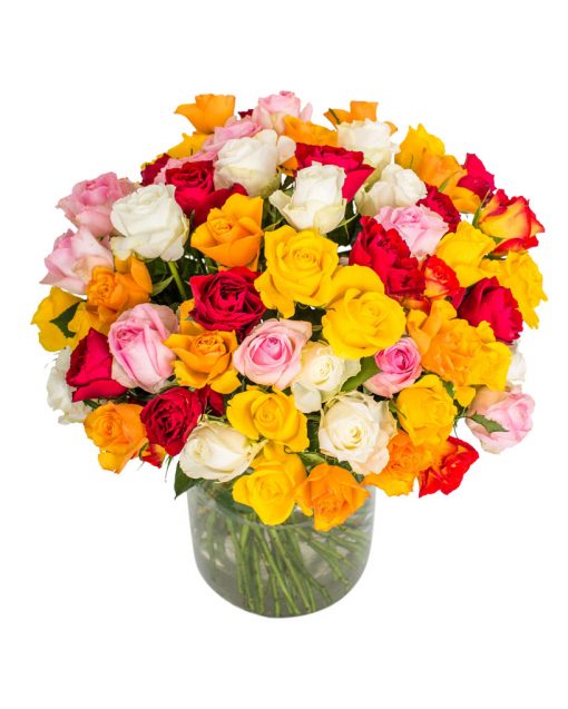 60 Long Stemmed Mixed Roses - Fresh Mixed Roses, Rainbow Roses, Mixed Roses Bouquet, 60 Mixed Roses, Order Rainbow Roses, Mixed Rose Bouquet, Mixed Roses, Rainbow Roses Delivery, Send Mixed Roses